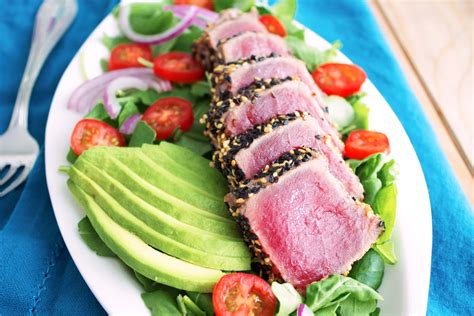 Sesame Crusted Seared Ahi Tuna Salad With Creamy Wasabi Dressing Kit S Coastal