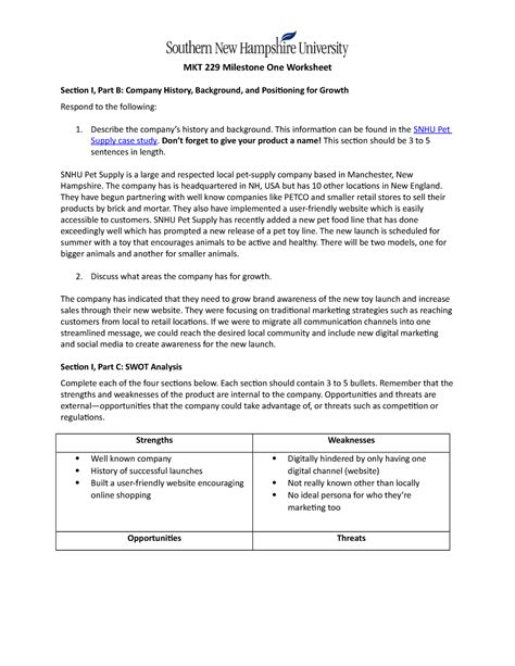 Milestone Mkt Mkt Milestone One Worksheet Section I Part B