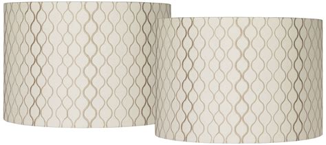 Springcrest Set Of 2 Drum Lamp Shades Off White Embroidered Medium 16 Top X 16 Bottom X 11