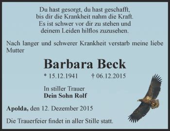 Traueranzeigen Von Barbara Beck Trauer In Thueringen De