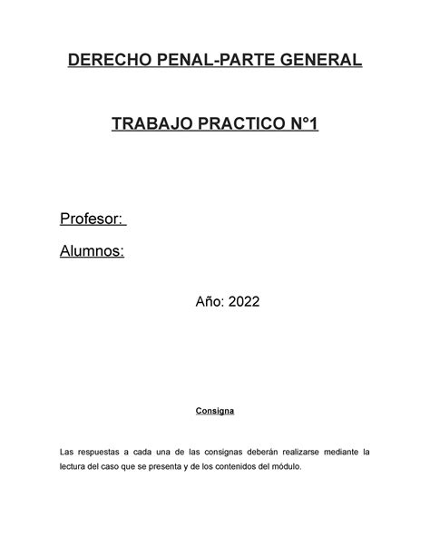 Derecho Penal Parte General Tp Aprobado Derecho Penal Parte General