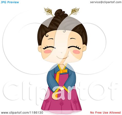 Cartoon Of A Cute Smiling Korean Girl Wearing A Traditional Costume