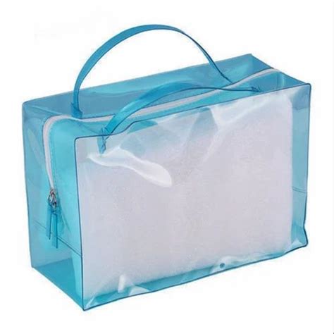 Transparent And Blue Zipper PVC Handle Bag Capacity 0 5 Kg At Rs 23