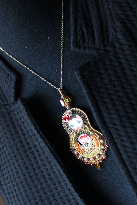 Elegant Matryoshka Nesting Doll Necklace Frida Kahlo Inspired