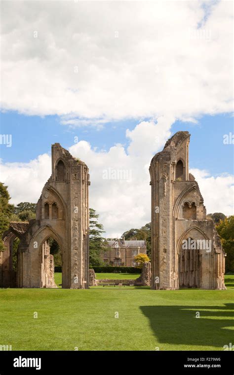 Ruins Of Glastonbury Abbey A Ruined Medieval 14th Century Monastery