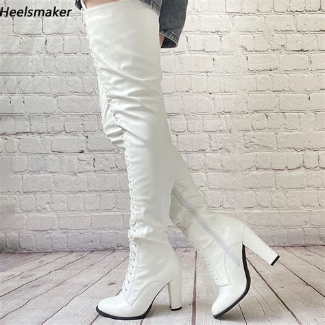 Sukeia Women Winter Thigh Boots Unisex Waterproof Stiletto Heels Round