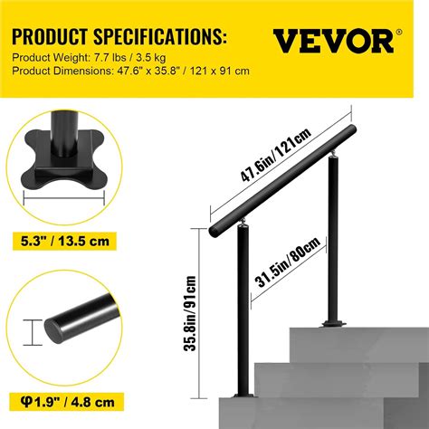 Outdoor Stair Railing Kit Ft Handrails Steps Adjustable Angle