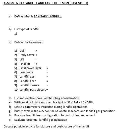 Solved ASSIGMENT 4 : LANDFILL AND LANDFILL DESIGN (CASE | Chegg.com