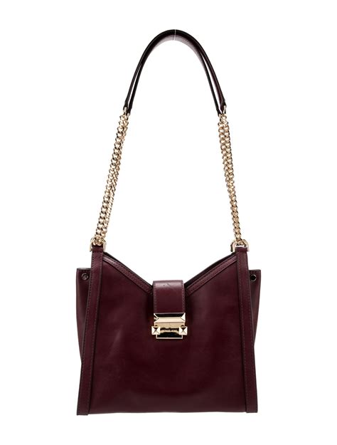 Michael Kors Chain Link Leather Shoulder Bag Burgundy Shoulder Bags Handbags Mic265127