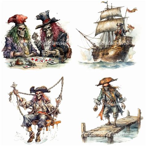 12 Watercolour Pirate Clipart Animated Characters Mystic Watercolor