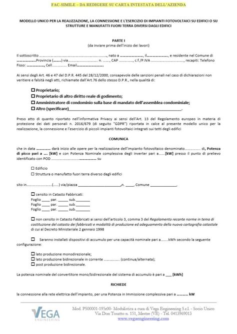 Fac Simile Modello Unico Per Impianti Fotovoltaici D M N Del