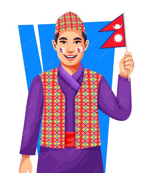 Premium Vector | Happy patriotic day nepali boy holding the nepal flag and painted nepal flag on ...