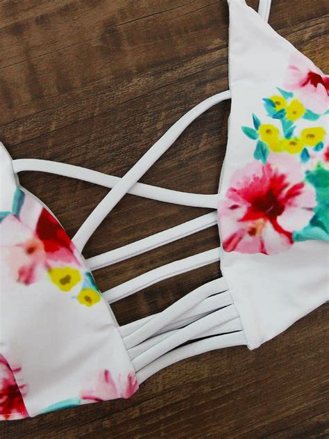 Sets De Bikini Con Abertura Con Estampado Floral Spanish Romwe