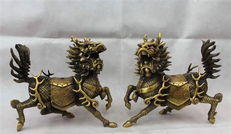 Zm 9 Chinese Folk Feng Shui Brass Wealth Fu Dragon Kylin Statue