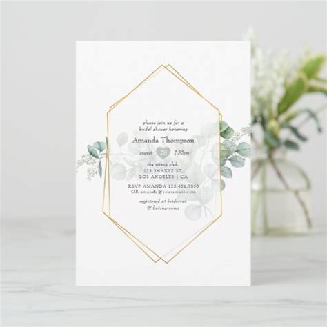 Silver Sage Eucalyptus Geometric Bridal Shower Invitation Zazzle