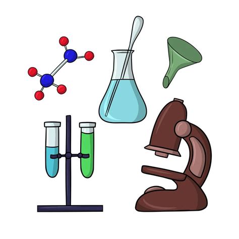 un conjunto de iconos, experimentos químicos con un microscopio ...