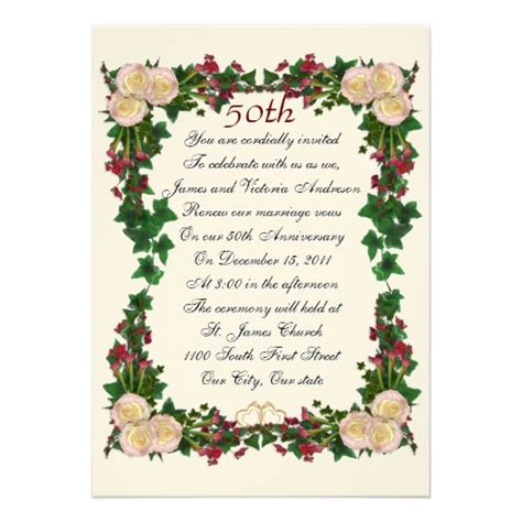 50th Wedding Anniversary Vow Renewal Invitation 5 X 7 Invitation Card