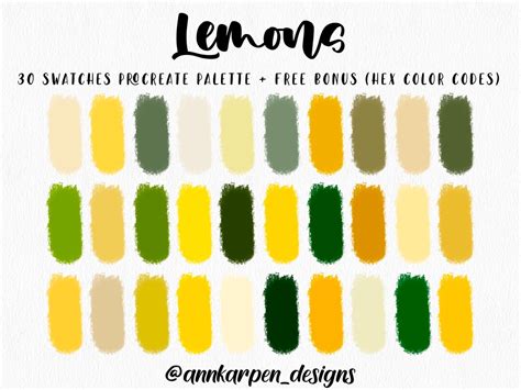 Lemons Procreate Palette 30 Hex Color Codes Instant Digital Download