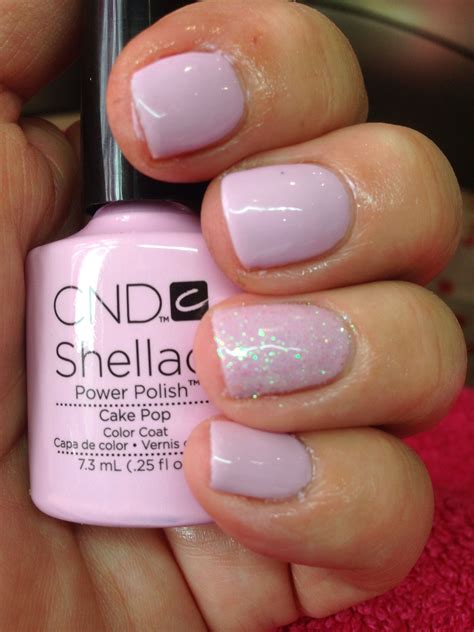 CND Shellac In Cake Pop With White Holographic Glitter Shellac Nail