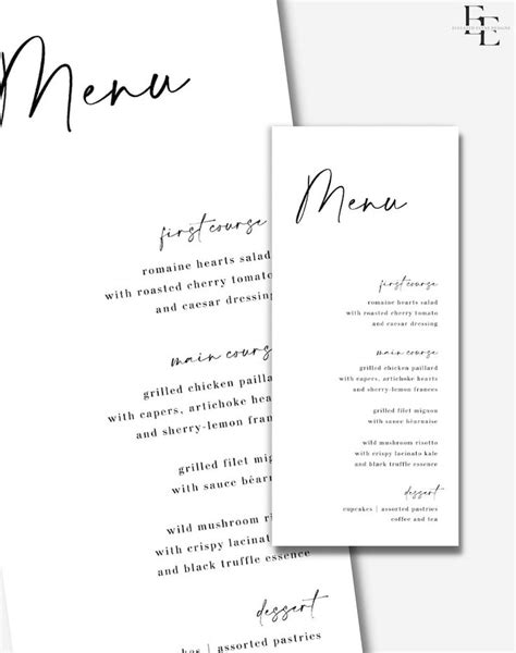 Wedding Menu Modern Wedding Dinner Menu Minimalist Reception Dinner