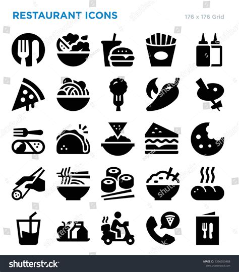 Restaurant Food Vector Icon Set เวกเตอร์สต็อก ปลอดค่าลิขสิทธิ์