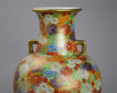 Large Japanese Thousand Flowers Kutani Vase Etsy