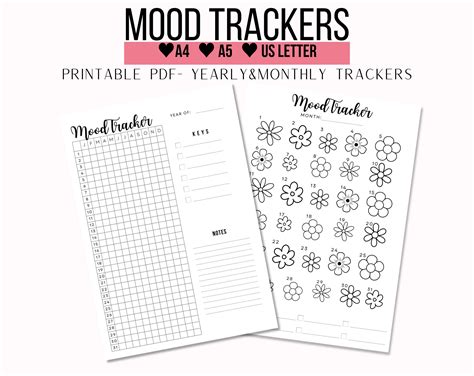 Mood Tracker Printable Monthly Yearly Mood Tracker Emotions Tracker