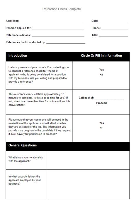 Reference Check Templates Free Printable Excel Word Pdf