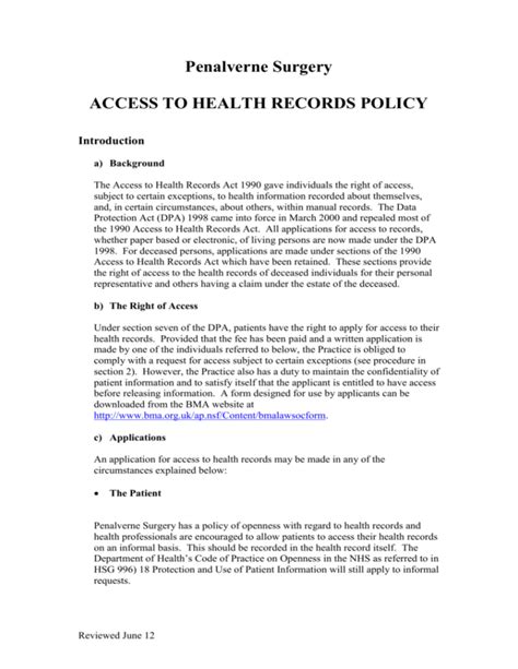 Access To Health Records Protocol