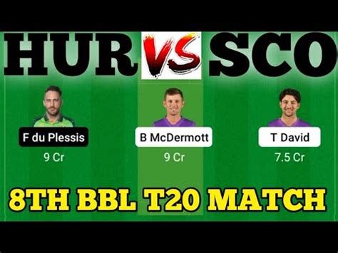 HUR Vs SCO SCO Vs HUR Prediction HUR VS SCO 8TH BIG BASH LEAGUE