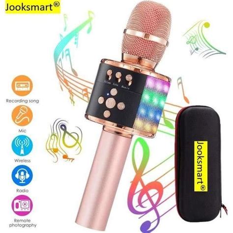 High Microphone Karaoké Sans Fil Bluetooth Portable avec LED Lumière