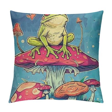 Shiartex Frog Mushroom Throw Pillow Covers For Couch Sofa Bed Kawaii