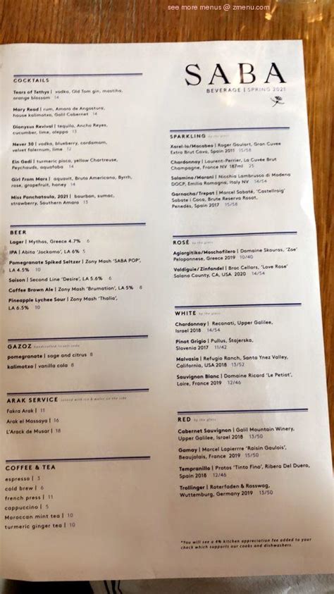 Menu At Saba Restaurant New Orleans