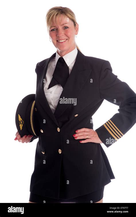 Attractive Female Airline Pilot In Uniform Stock Photo Alamy