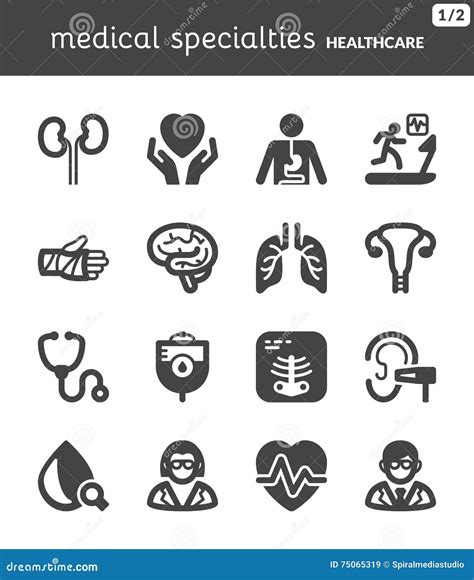 Medical Specialties Healthcare Flat Icons Black Stock Vector