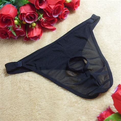 Sexy Hot Erotic Black Sheer G Strings Small Mesh Gauze Open Hole Agrafe Men S Thong Underpants