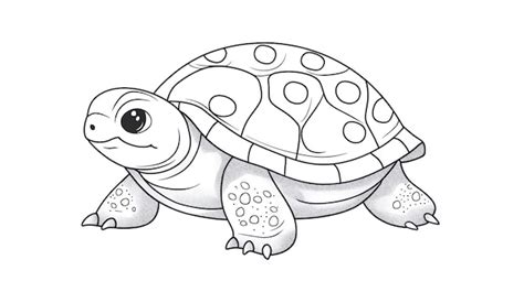 Un Dibujo En Blanco Y Negro De Una Linda Tortuga De Dibujos Animados