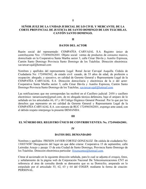 Demanda DE Procedimiento Monitorio Sobre Facturas Impagas I SEÑOR