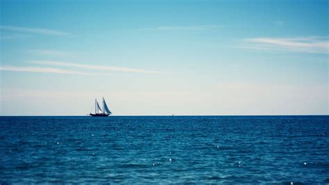 White And Black Sailboat Minimalism Clouds Sailing Ship Water Hd