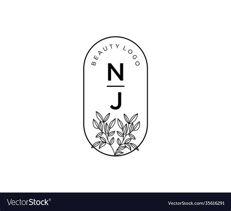 Initial nj letters beautiful floral feminine Vector Image