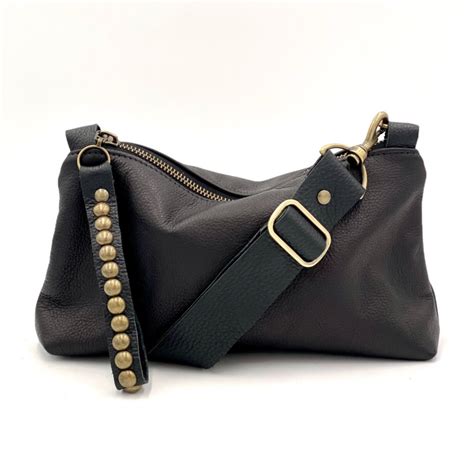 Nancy Crossbody Bag In Soft Black Leather Lynn Tallerico Wolf Badger