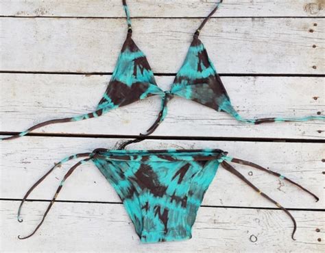 Sexy Bathing Suit Triangle Top Light Blue Tie Dye Bikini Etsy