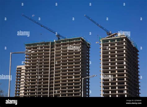 Work Cranes And Multiple Storied Office Towers Under Construction