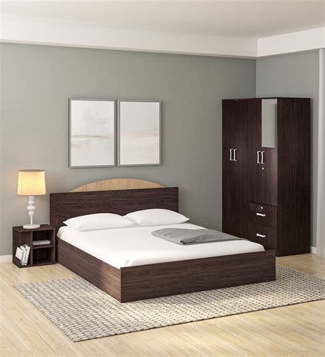 Buy Arisa Bedroom Set with King Size Storage Bed + 4 Door Wardrobe + Two Bedside Tables in Wenge ...