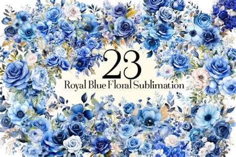 Royal Blue Floral Sublimation Clipart Graphic By Sumim Creative