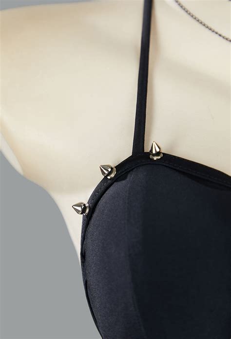 Women Gothic Black Broken Heart Shaped Two Piece Swimsuit Bikini Set Halter Top And Culottes