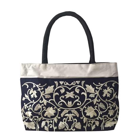 Navy Embroidered Silk Fashion Handbag Luxury Wedding Invitations