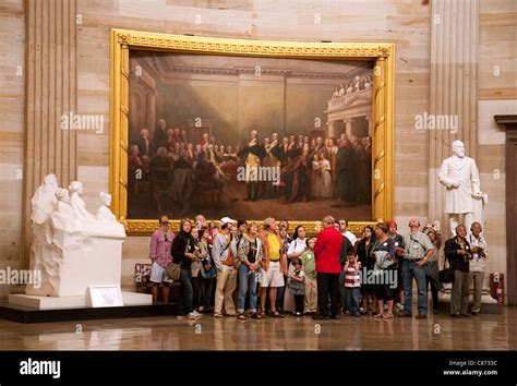 Visitors On A Guided Tour Of The Rotunda Capitol Building Washington