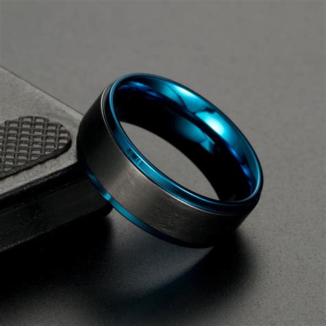 Blue Promise Ring For Men Titanium Steel Wedding Bands Male Gardeniajewel