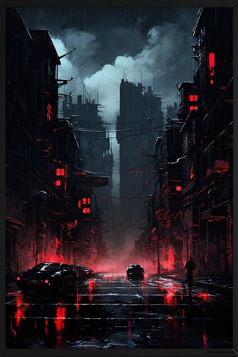 Dark City Cyberpunk Poster Futuristic Black Print Cyber Punk Etsy